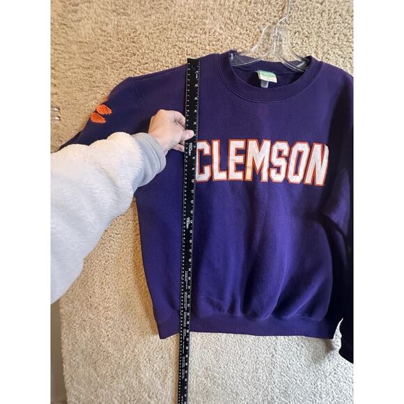 Vtg Clemson Tigers Champion Applique Letters Purple Crewneck Sweatshirt Sz L Y2K - Picture 13 of 16